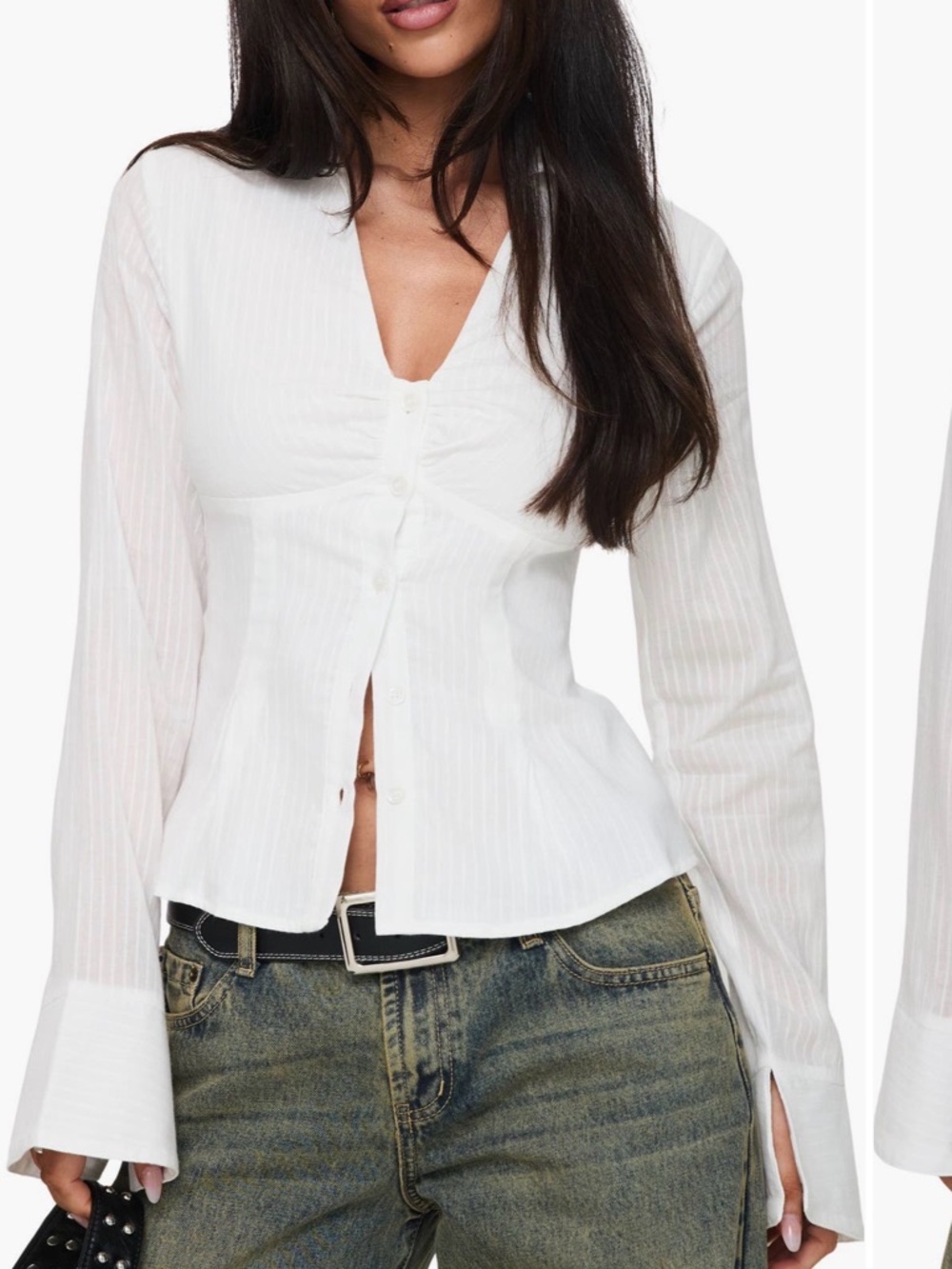 Princess Polly Cream Long-Sleeve Button Down Top